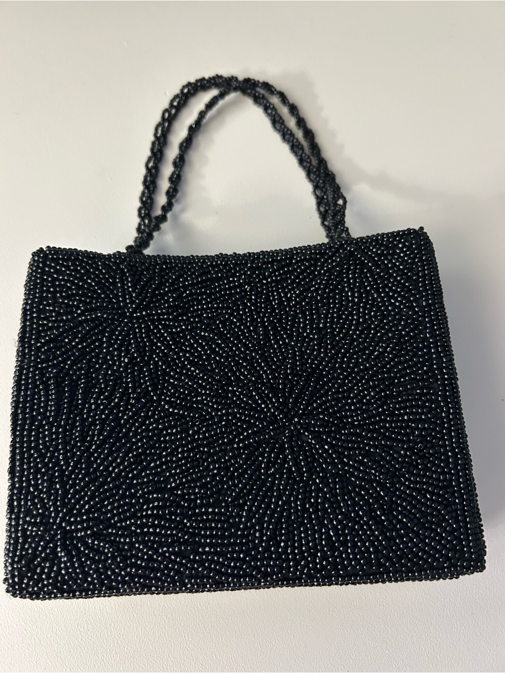 Black Floral Design Beaded Evening Handbag Clutch